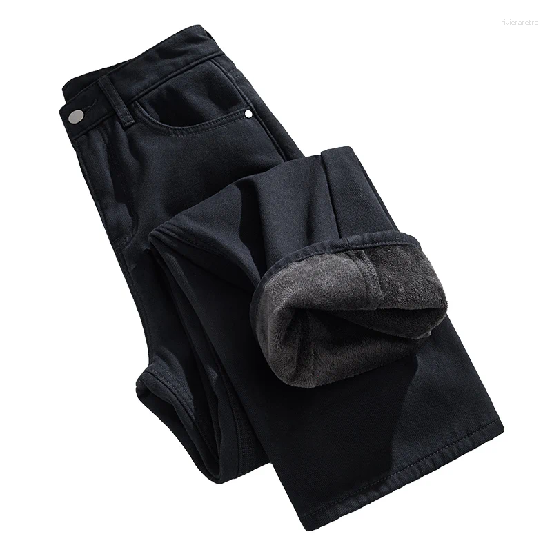 Women's Jeans Autumn/Winter Fleece-Lined And Thickened Straight-Leg Loose-Fit Plus Size For Cold Weather Classic Stretch Trouser Z260313