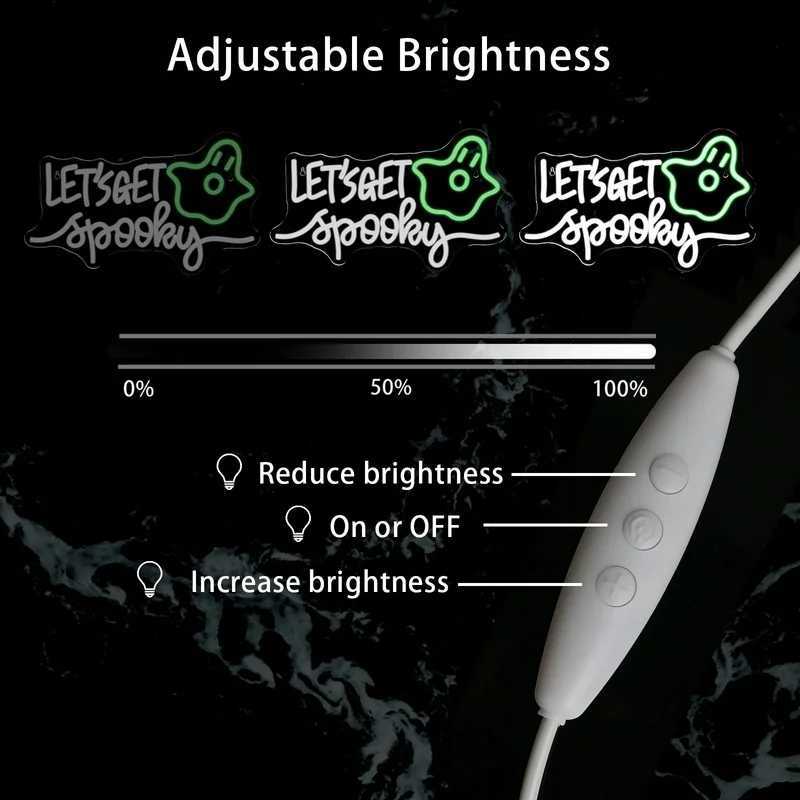 Lets Get Spooky Neon Sign 5V Led Lights Halloween Party Light Up Signs Game Bedroom Home Bar Club Decoration Lamp H251201