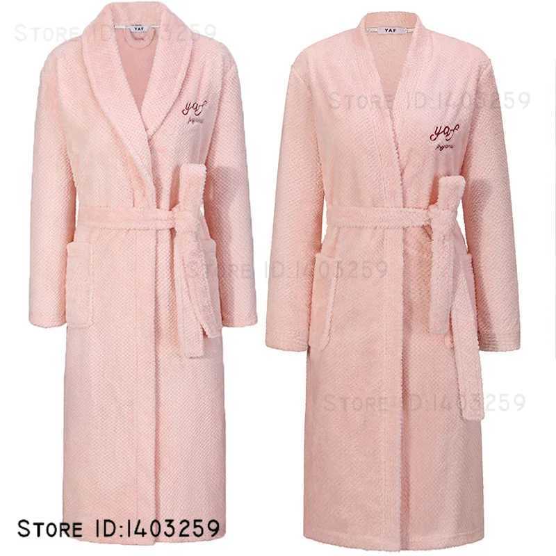 Winter New Flannel Couple Robe Sleepwear Thicken Coral Fleece Men Nightwear Kimono Gown Bathrobe Plush Warm Homewear Loungewear C251202