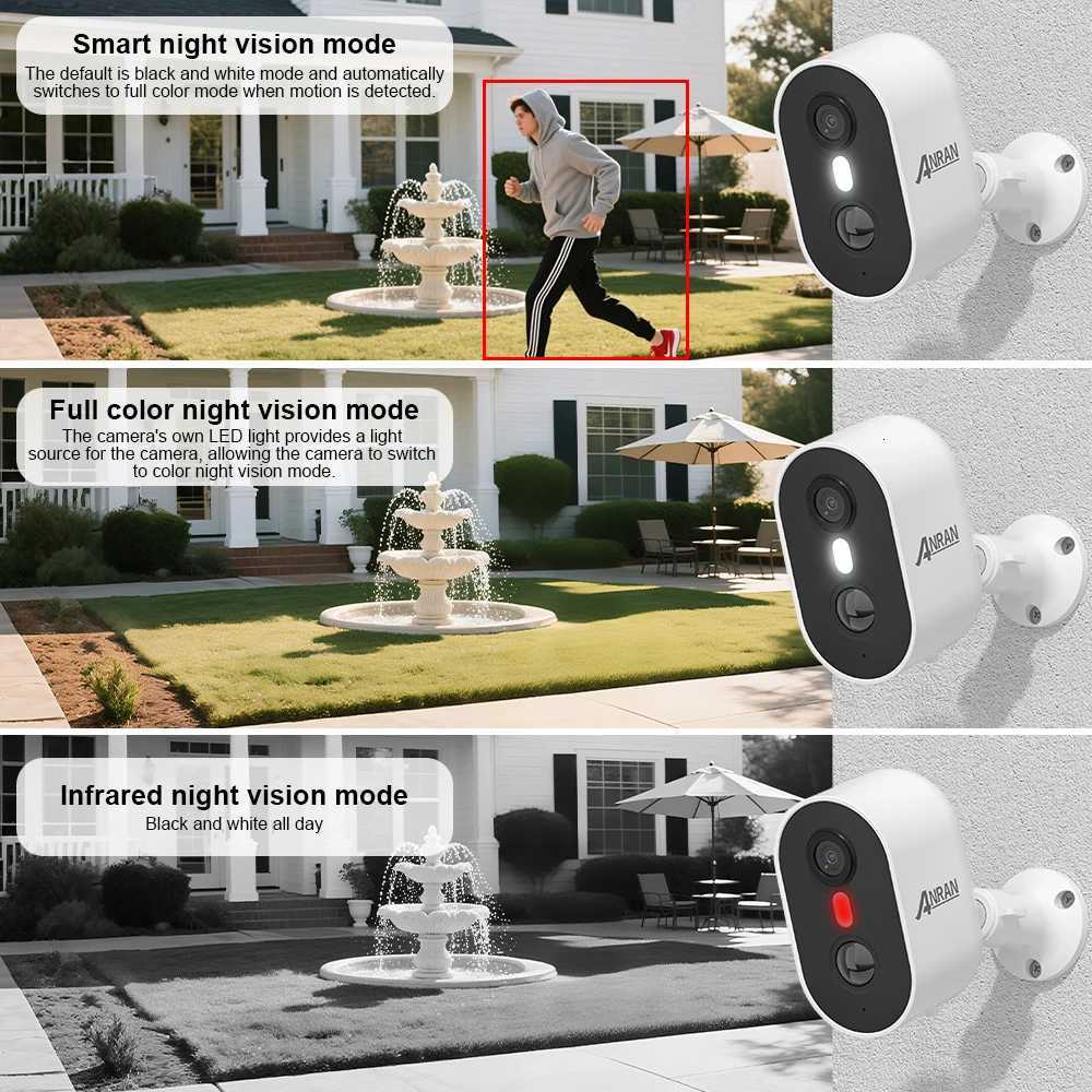 ANRAN 2/3/4PCS Battery Camera 2K 24G WiFi Camera He Protection Security Camera PIR Detection Basic Cloud Storage5200mAh C251202