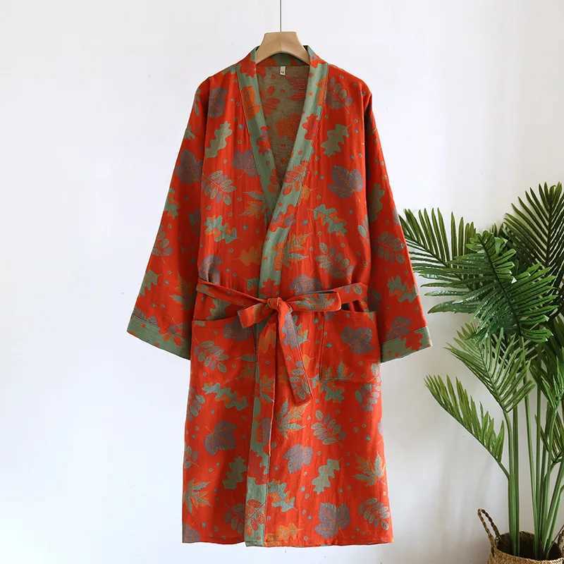 Pure Cotton Robe Womens Pajamas 3/4 Sleeve Spring Autumn Bathrobe Female Winter Morning Loose Home Wear Sleep Wedding Dress C251202