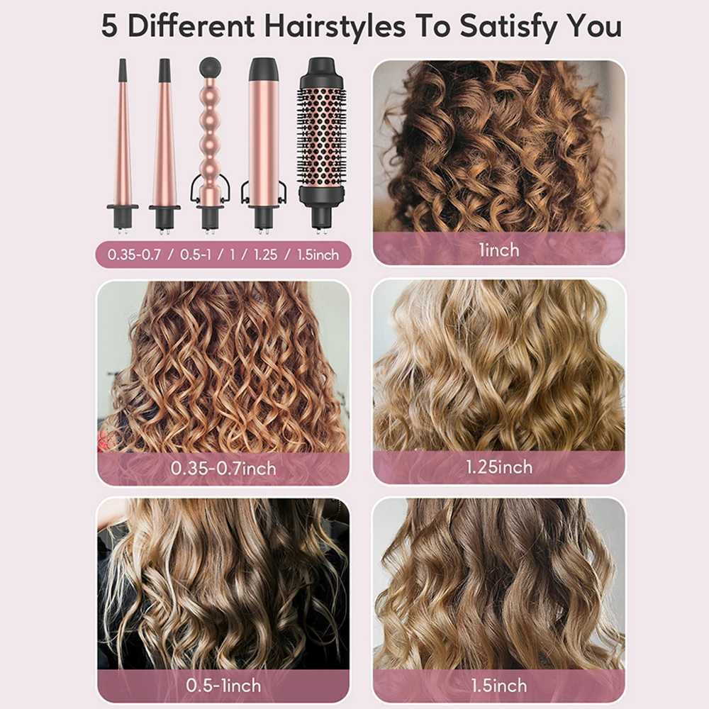 KIPOZI Electric Hair Curler 5 in 1 Replaceable Curling Wand Set Long Curling Tong Wand Ptc Professional Hair Curling Iron C251202