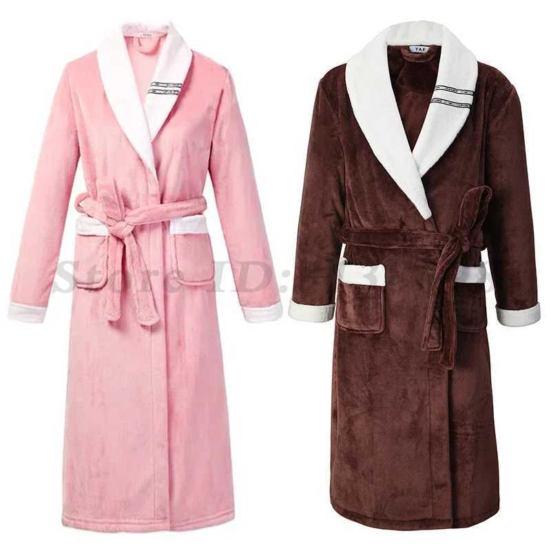 Winter New Coral Fleece Sleepwear Couples Sleeping Robe Womens Home Clothes Bathrobe Mens Oversize Flannel Thickened Yukata C251202