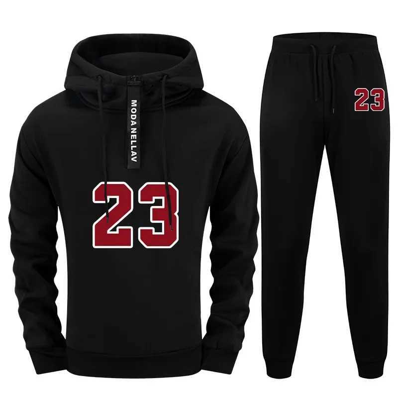 Autumn Winter Casual Sporty Jogging Suit Mens Urban Fashion Set 2025 New 2 Piece Tracksuit Half Zip Hoodie Sweatpants Streetwear W251202