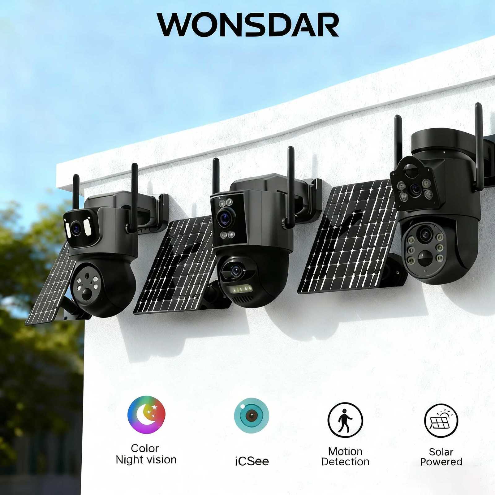 WONSDAR Wireless Solar Camera Outdoor WiFi PTZ Camera Built-in Battery PIR Detection Video Surveillance Long Time Standby iCsee C251202