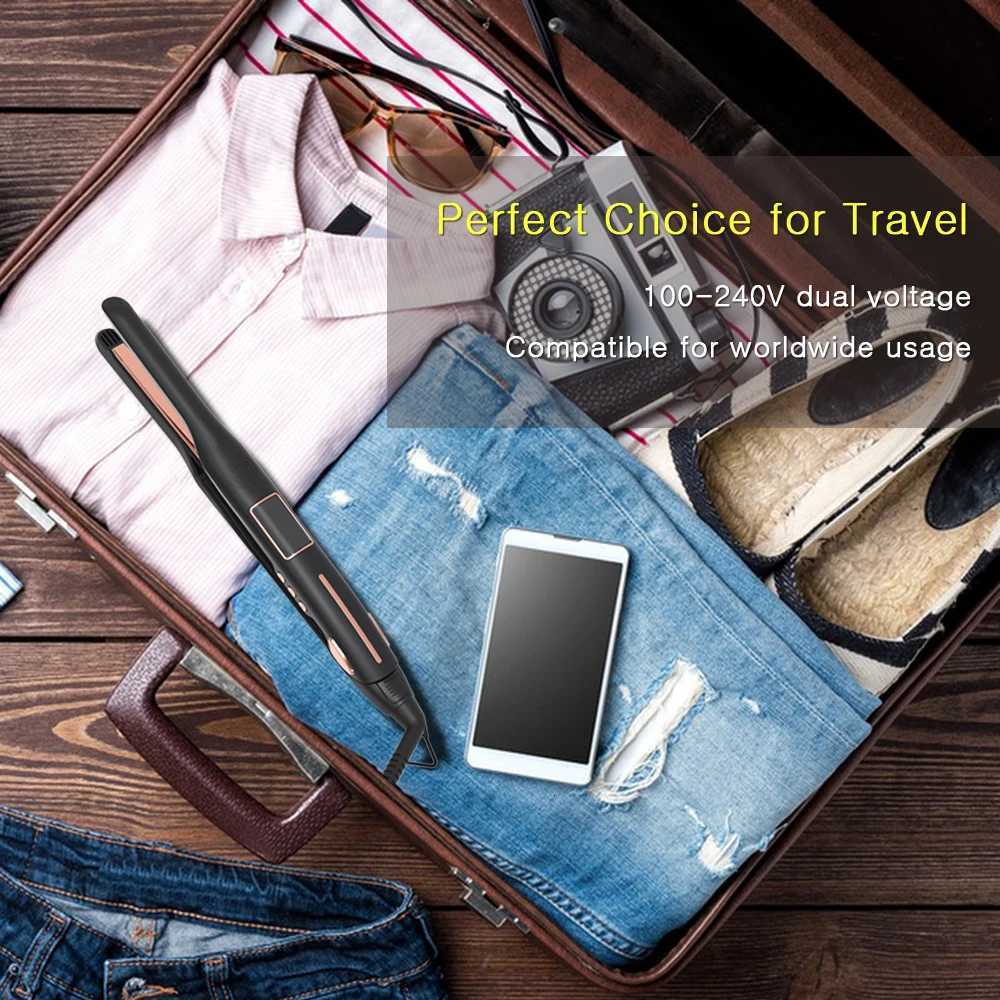 Hair Curler 450F Pencil Hair Flat Iron 10mm Titanium Thinnest Narrow Mini Hair Straightener for Beard Short Hair Styling Tool C251202