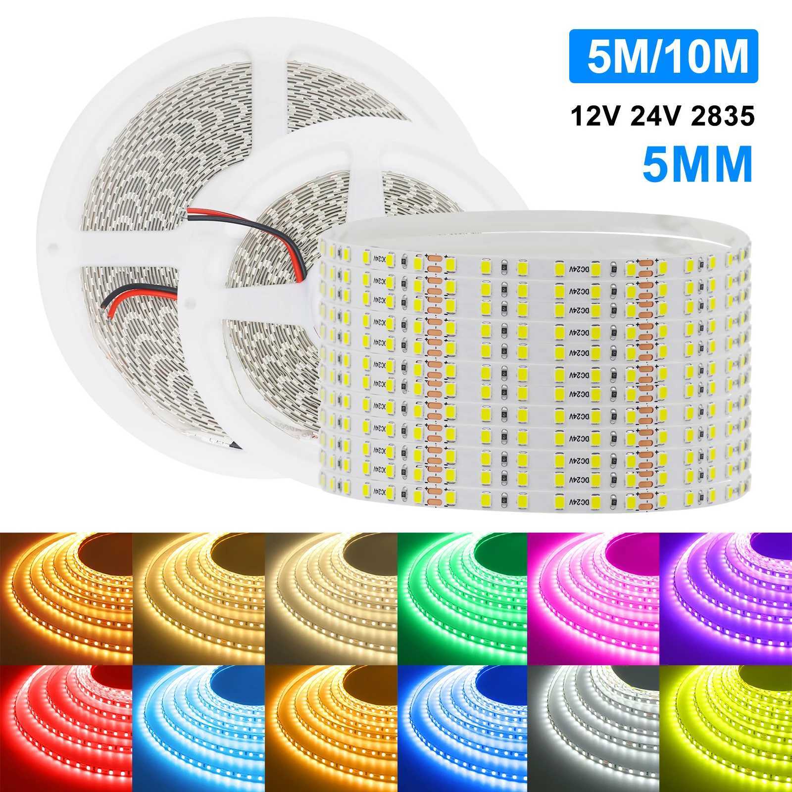 DC12V 24V LED Strip Light 2835 120Leds/m Flexible LED Tape 5mm 8mm PCB Red Green Blue Purple White Ribbon Rope Lamp 5m 10m H251201