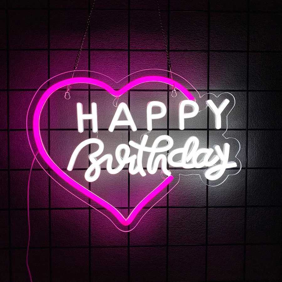 Birthday Neon Sign Letter And Heart-Shaped Icon Wall Decor Usb Powered Used For Room Birthday Party Background Wall Lamp H251201