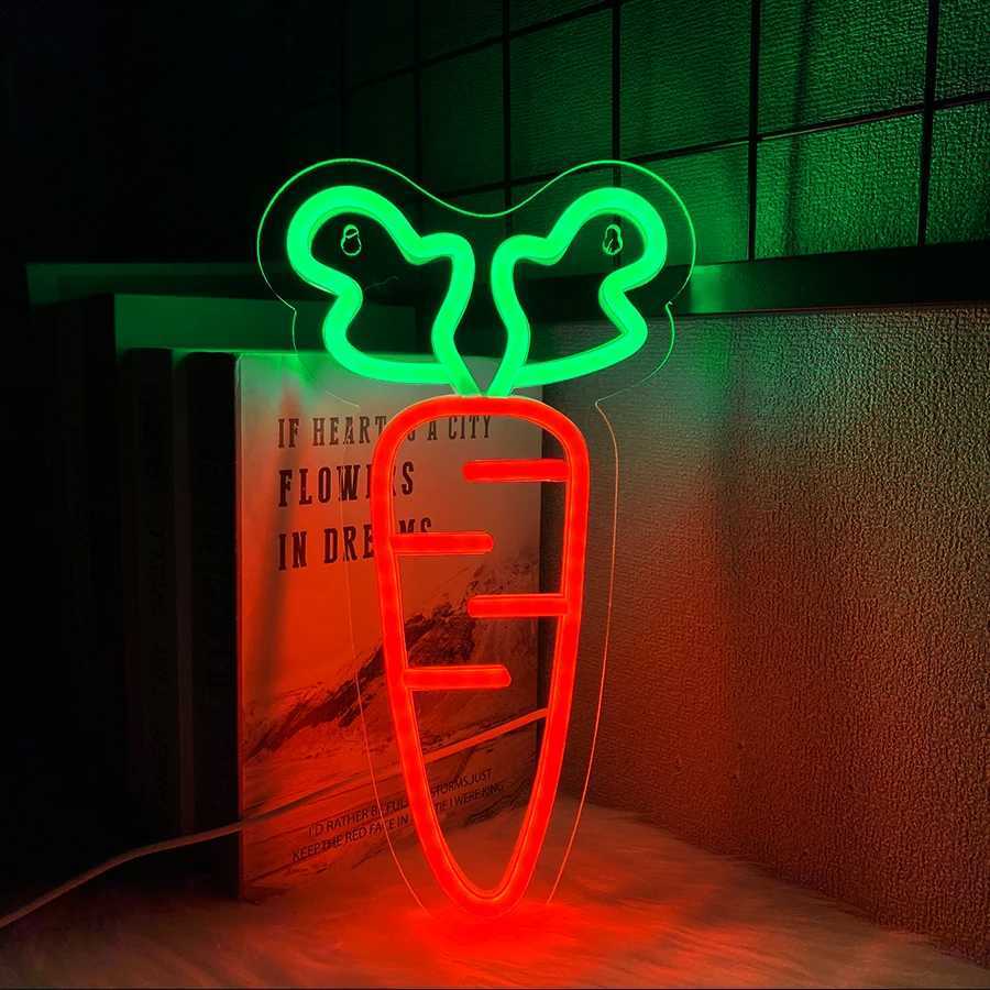 Carrot Led Neon Sign Vegetable Wall Art Decor Usb Powered Used For Bedroom Home Restaurant Kitchen Bar Party Wall Lamp H251201