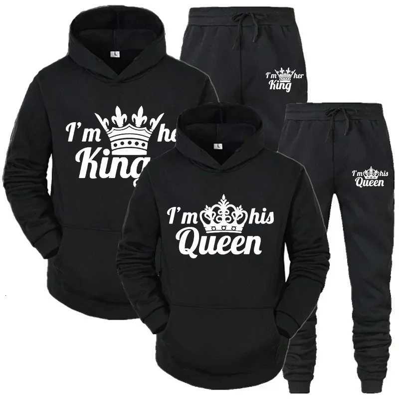 Lover Tracksuit Hoodies Printing QUEEN KING Couple Sweatshirt Hooded Clothes Hoodies Women 2 Piece Set Men Women Sportwear W251202
