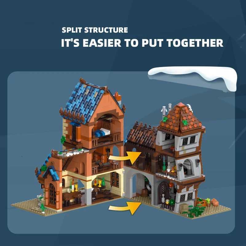 2843PCS Medieval Tavern Building Block Creative Ci Street View MOC Model Bricks Creative Desktop Ornaments Toys Gifts For Kids C2512031