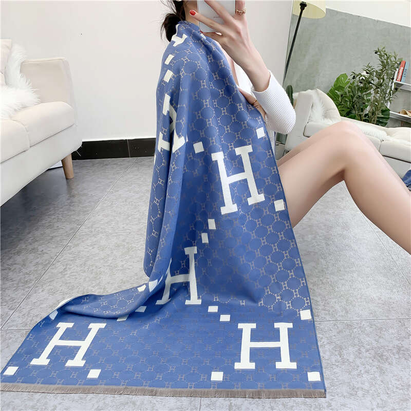 Scarf for Women Designer Luxury Autumn New Blue Imitation Cashmere Scarf for Women Winter H Letter Ladies Shawl Thick Warm One Piece