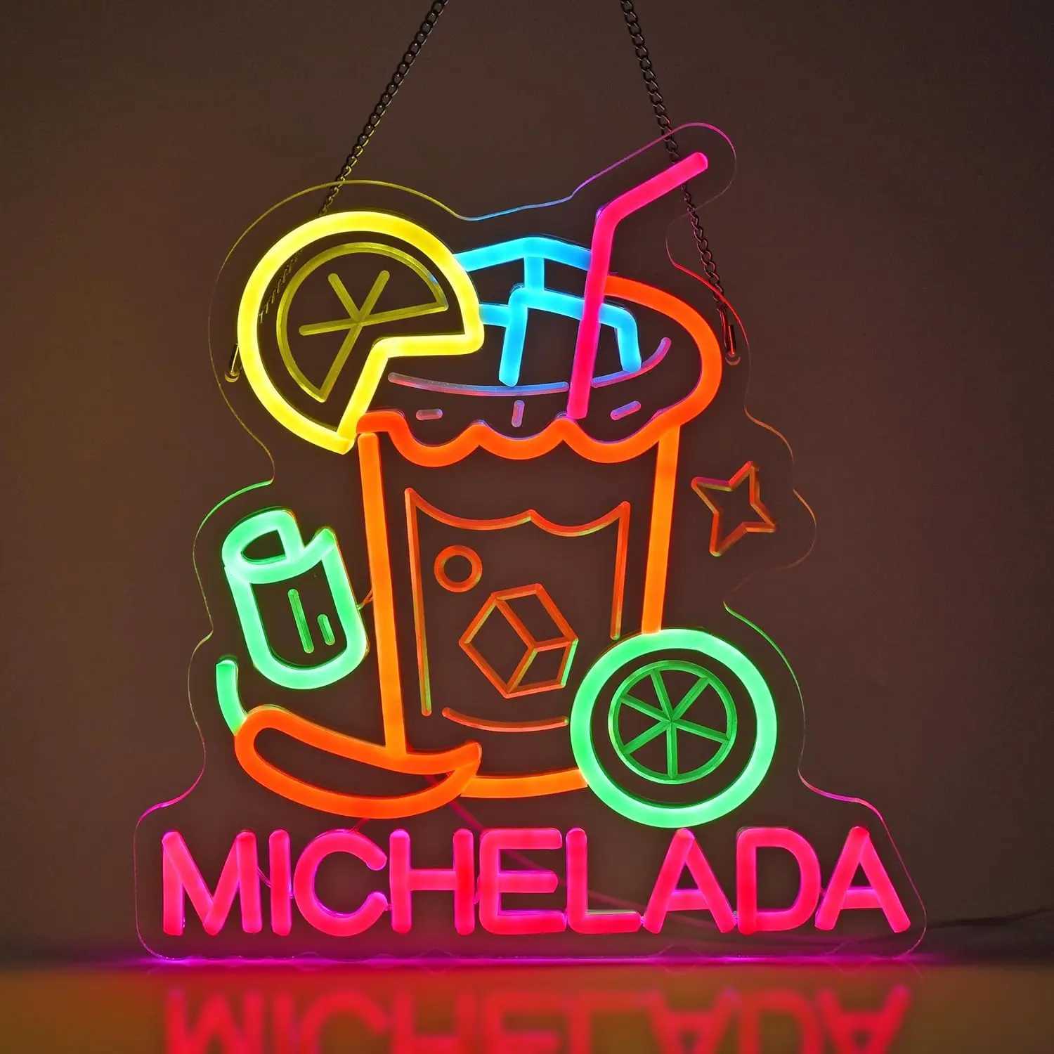 Michelada Neon Sign LED Cocktail Neon Lights Hanging for Mexican Restaurant Bar Man Cave Kitchen Party Home Decor USB Dimmable H251201