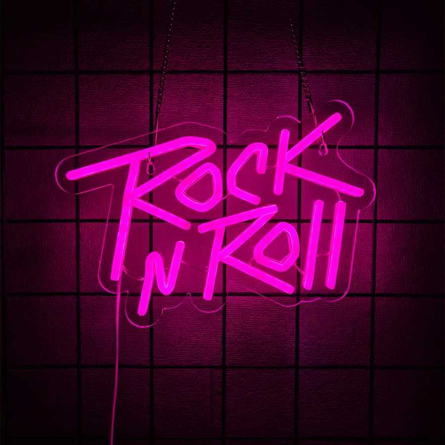 Rock N Rolled Neon Sign Music Guitar Icon Used For Bedroom Music Studio Recording Studio Bar Concert Man Cave Decor H251201