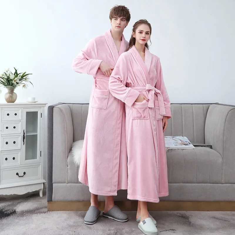 New Arrival Thickened Coral Fleece Bathrobe - Autumn Winter Flannel Long Sleepwear Men Female Couple Warm Nightgown Loungewear C251202