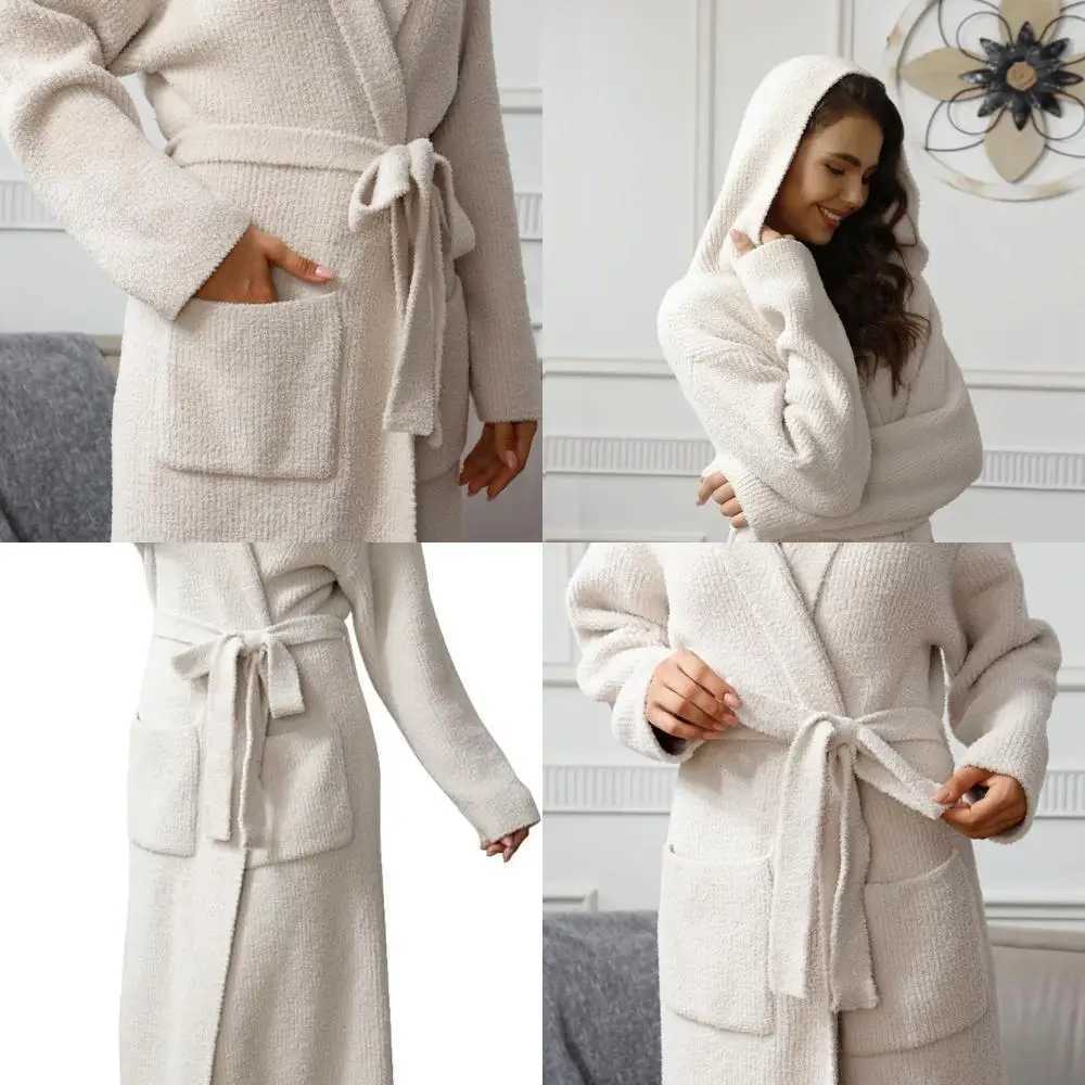 Ultra Soft Calf-Length Fuzzy Robe with Pockets for Women - Spa Loungewear Bathrobe C251202