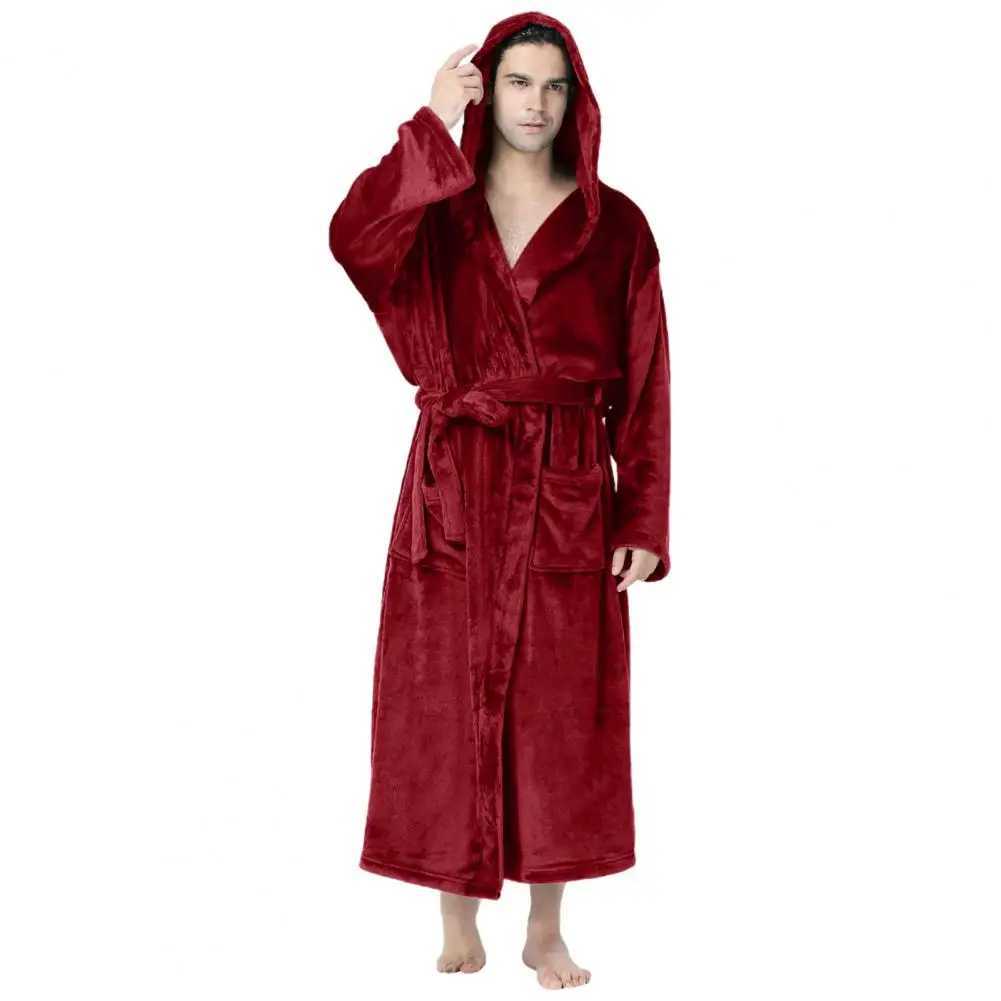 Autumn Winter Lounge Mens Sleep Robe Plush Hooded Bathrobe Underwear Minimalistic Sleep Men Robe Nightgown C251202