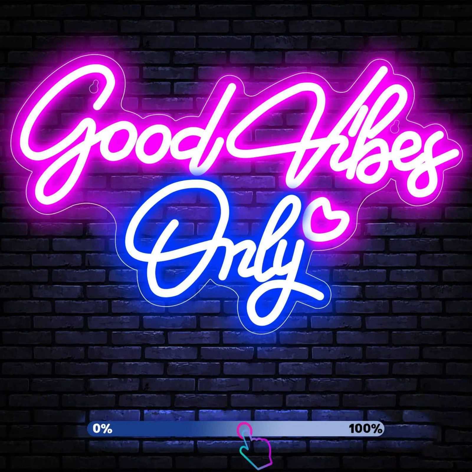 Good Vibes Only Neon Sign for Wall Decor LED Light for Bedroom Powered by USB with Dimmable Switch Neon Light Sign for Bedroom H251201
