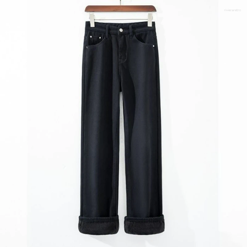 Women's Jeans Autumn/Winter Fleece-Lined And Thickened Straight-Leg Loose-Fit Plus Size For Cold Weather Classic Stretch Trouser Z260313