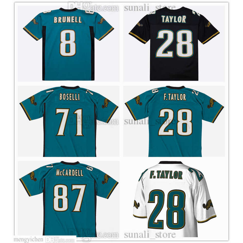 S-6XL Vintage Football Jersey 8 Mark Brunell 28 Fred Taylor 71 Tony Boselli 87 Keenan McCardell Men Women Youth Retro All Stitched Green White