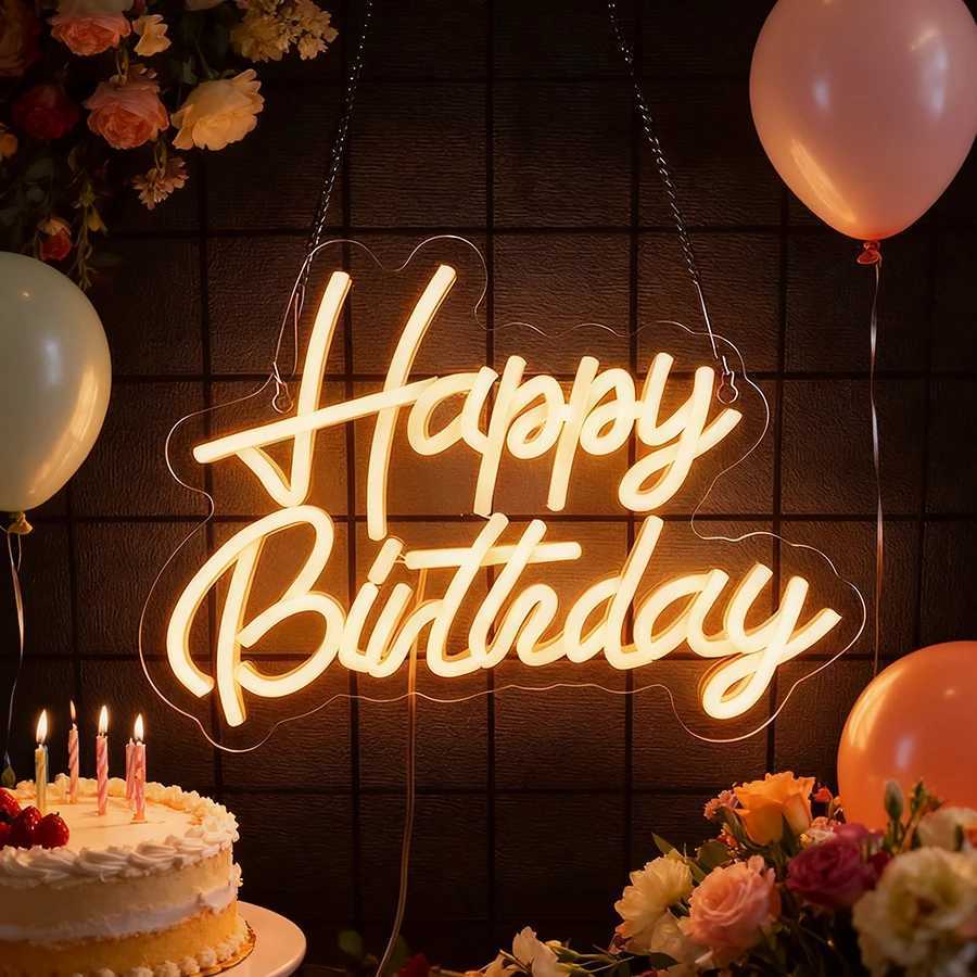 Happy Birthday Neon Sign for Wall Decor USB Powered LED Neon Sign with Switch Ideal for All Ages Home Party Decor H251201