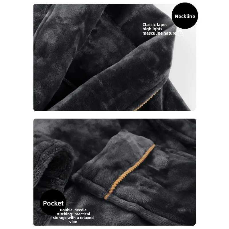 Mens autumn and winter coral fleece thickened and extended bathrobe flannel warm youth plus size home clothes C251202