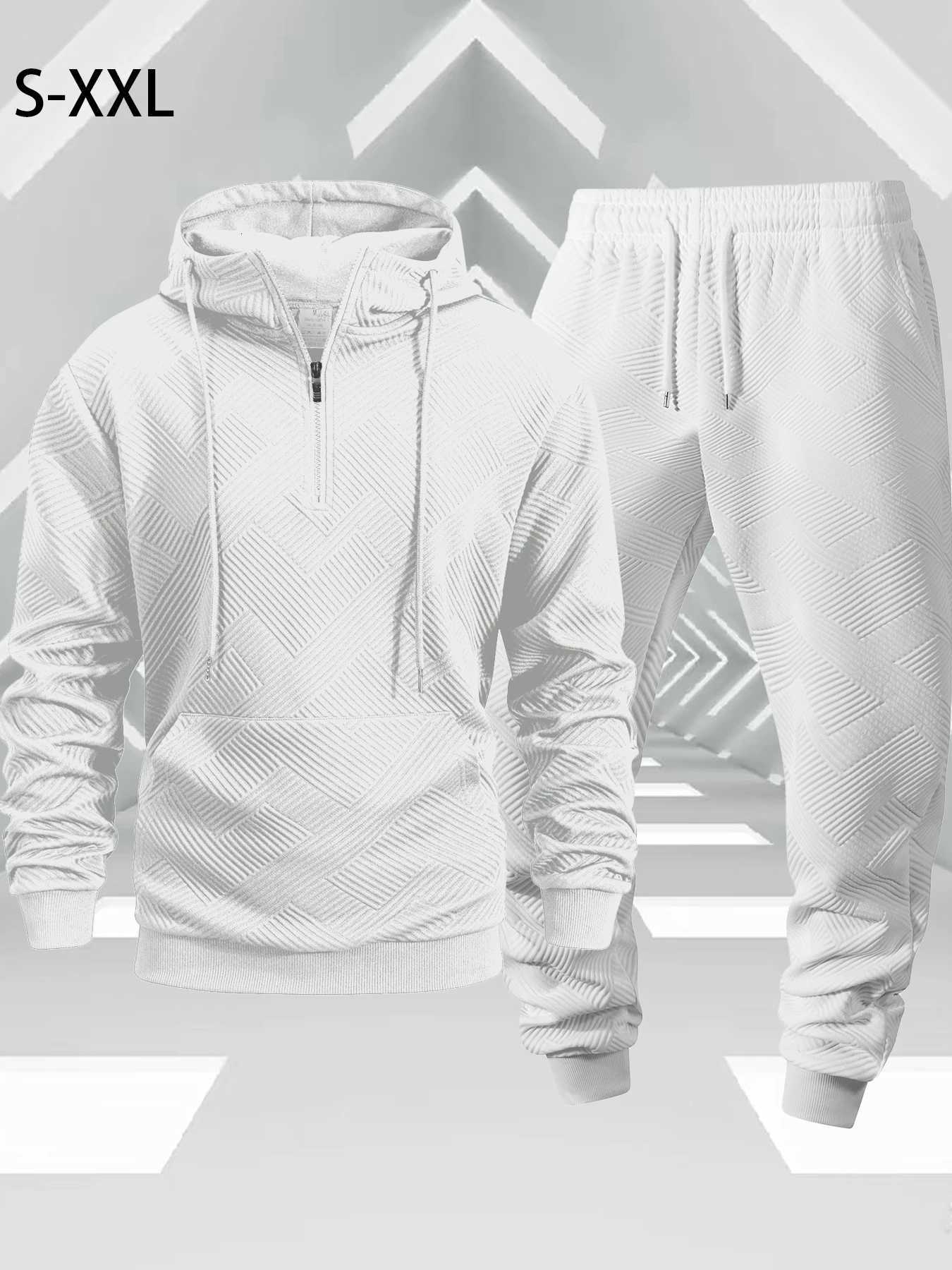 Autumn Outdoor Tracksuit Mens Zippered Hooded Sweatshirt Pants Two-piece Set Solid Color Casual Sportswear Male Warmth Set W251202