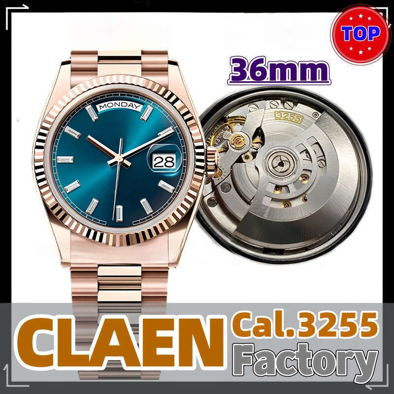 Clean factory Mens Watch Women's watch Dial:36MM Day Date High quality Cal.2836/3255 movement Automatic Mechanical Sapphire Waterproof 70 hours power reserve