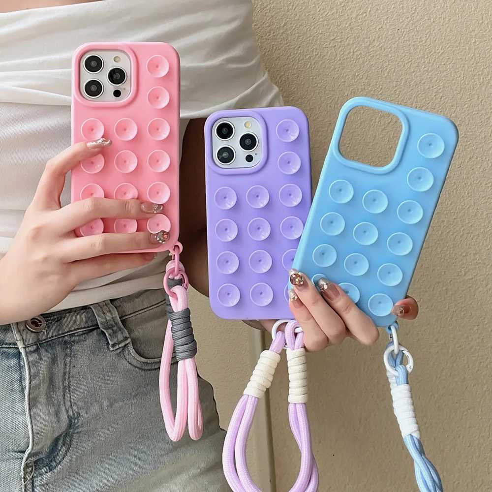 Suction Cup Phone Case For iPhone 16 Pro Max Case iPhone 17 13 11 12 14 15 Pro Max 14 Plus Wrist Strap Bracelet Lanyard Cover J251202