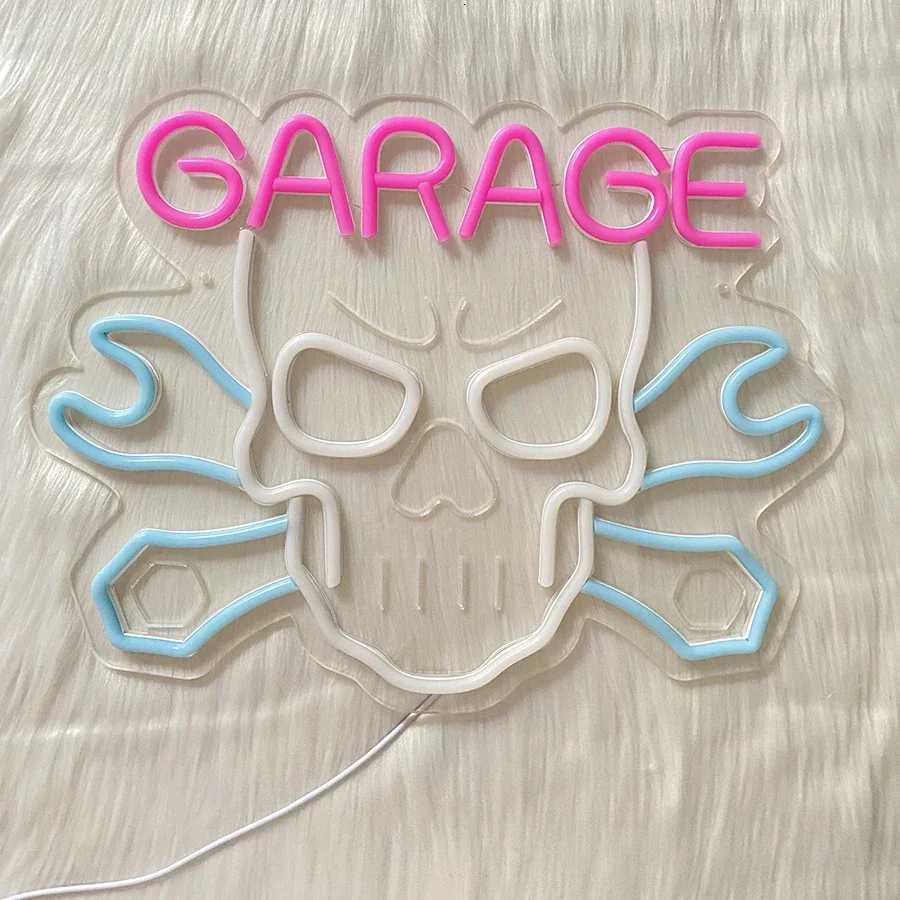 Skull Garage Car Service Automotive Neon Sign for Wall Dcor with Switch Man Cave LED Neon Signs Light H251201