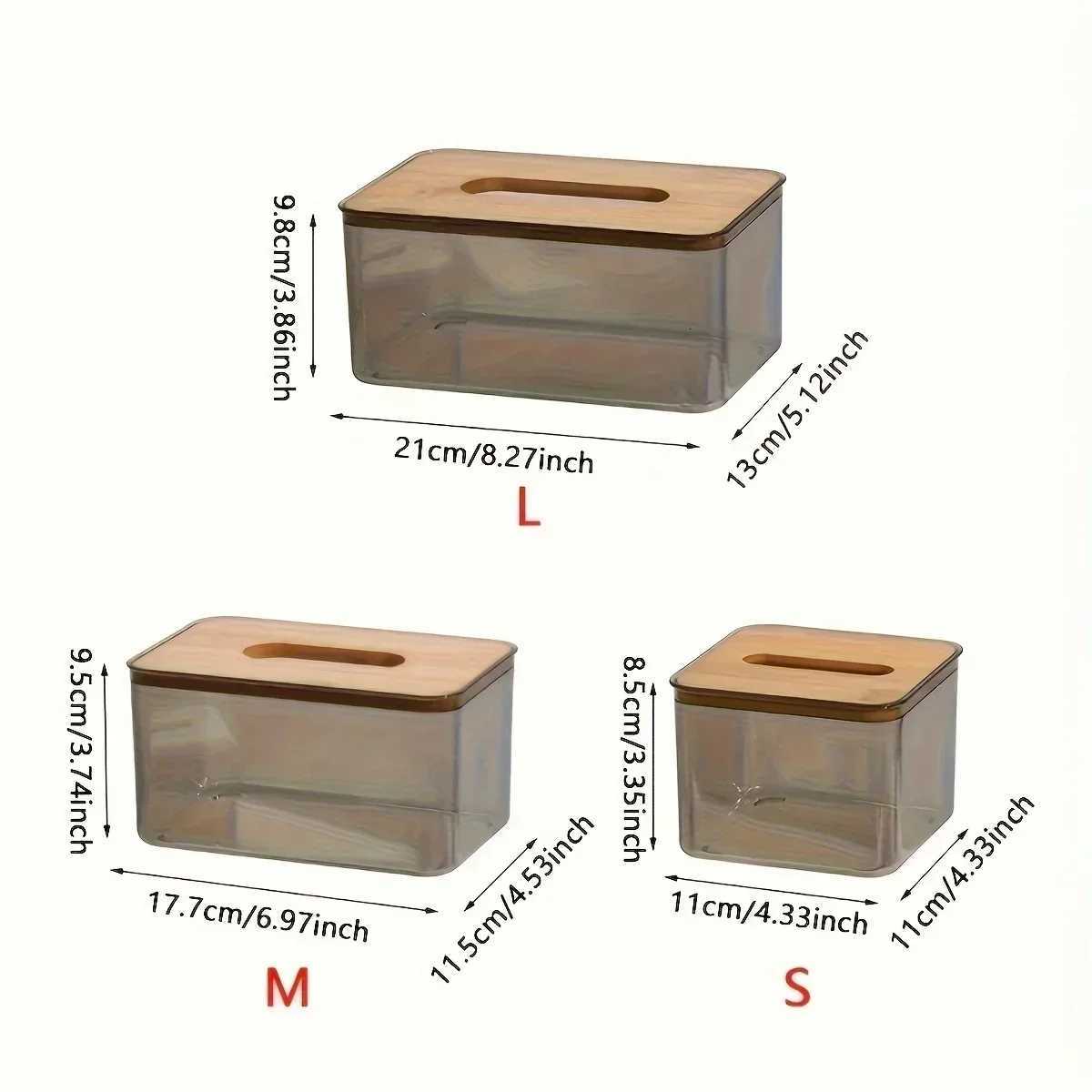 1pc-Mtifunctional Tissue Holder Paper Box with Bamboo Cover Transparent Container Living Ro Bedro Tissue Storage Box H251201