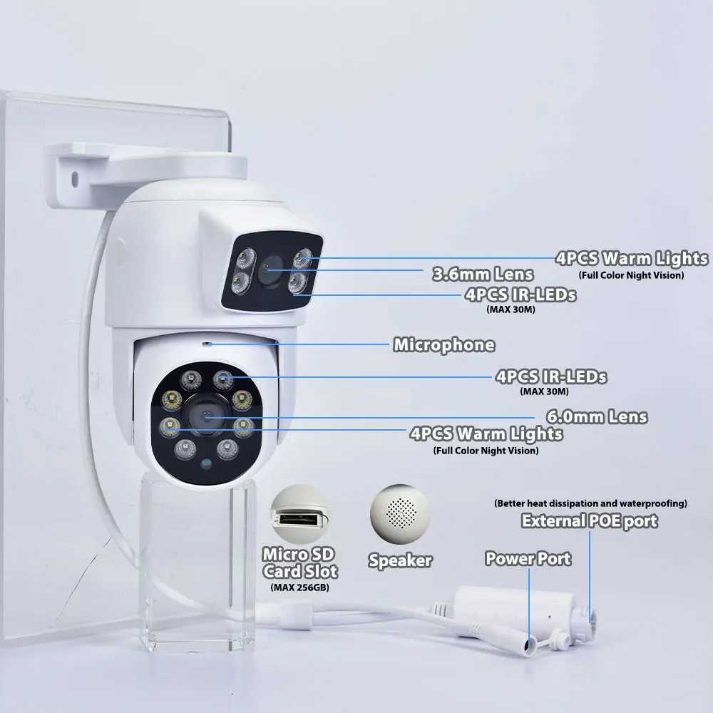 Outdoor Dual Lens 6MP PTZ POE IP Camera CCTV Security De Two-Way Au Color Night Video Surveillance For Nvr System Xmeye C251202