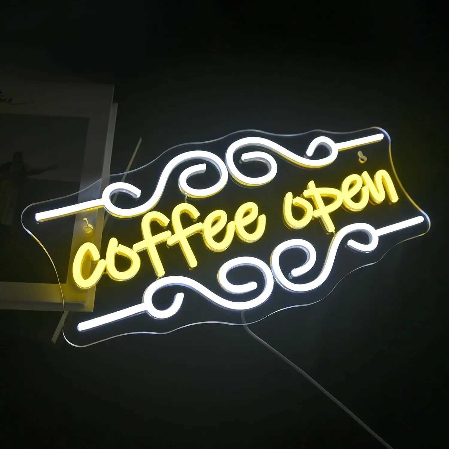 Coffee Open Neon Light Sign Cafe Neon Sign LED Dimmable for Cafe Coffee Shop Restaurant Drink Bar Coffees Station Decor Gifts H251201