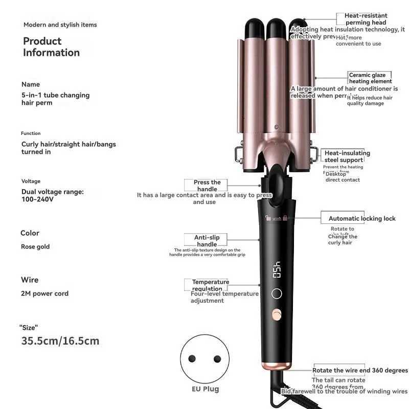 DURABLE LONG-LA5-In-1 Mtifunctional Curling Iron Set With LCD Display Interchangeable Titanium Barrels 10-220V C251202