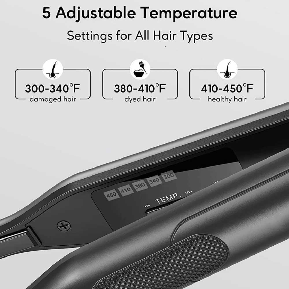 Mini Hair Curler 2 in 1 Pencil Hair Straightener Titanium Plate Thinnest Narrow Flat Iron with LED Display for Short Beard Hair C251202