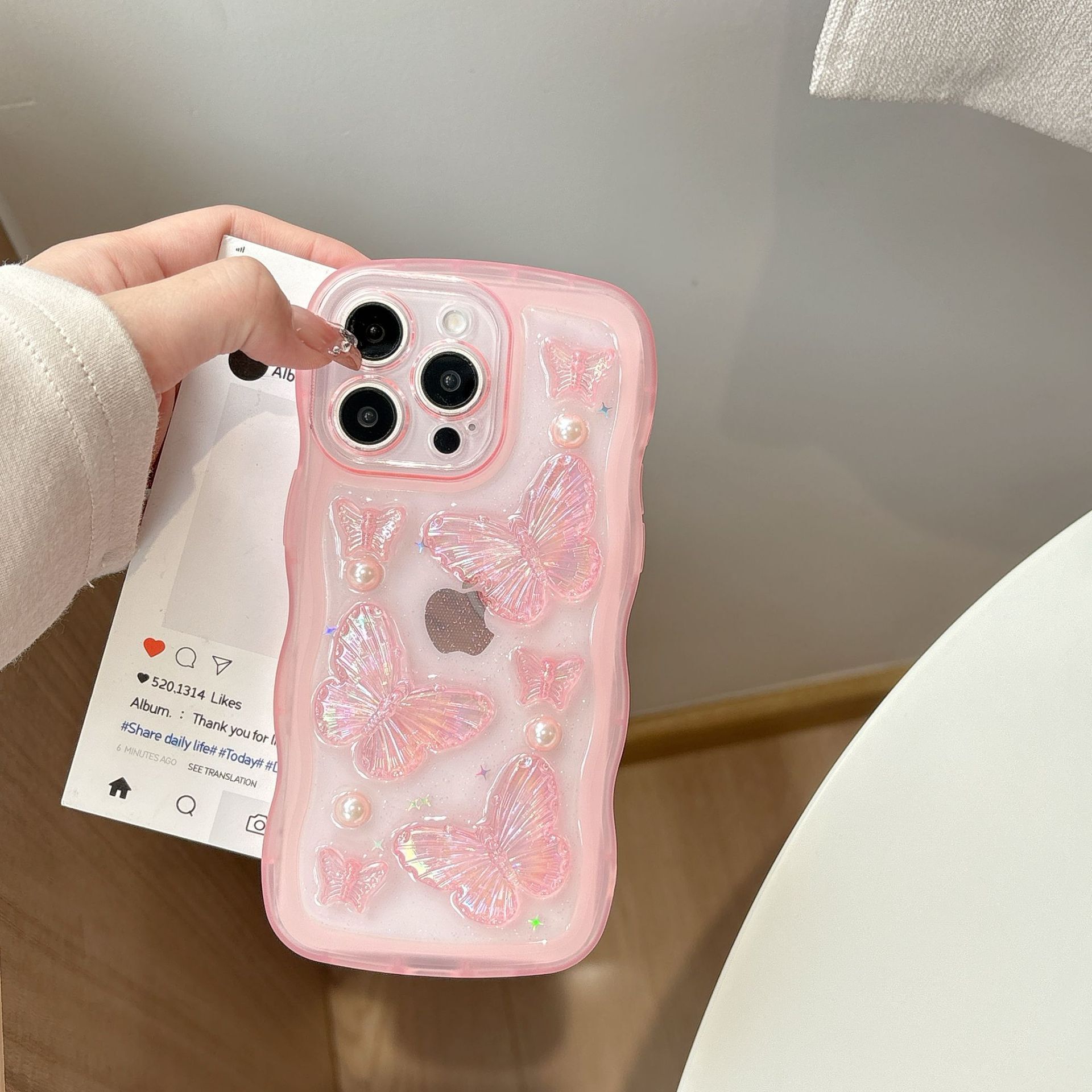 Wave Epoxy 3D Butterfly Phone Case iPhone 17 Pro Max Compatible with iPhone 16 Pro Transparent Protective Case