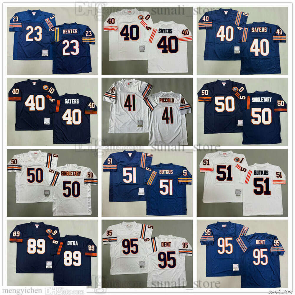 Retro Men Football 23 Devin Hester Jerseys 40 Gale Sayers 50 Mike Singletary 51 Dick Butkus 95 Richard Dent 89 Mike Ditka 41 Brian Piccolo Mesh Stitched
