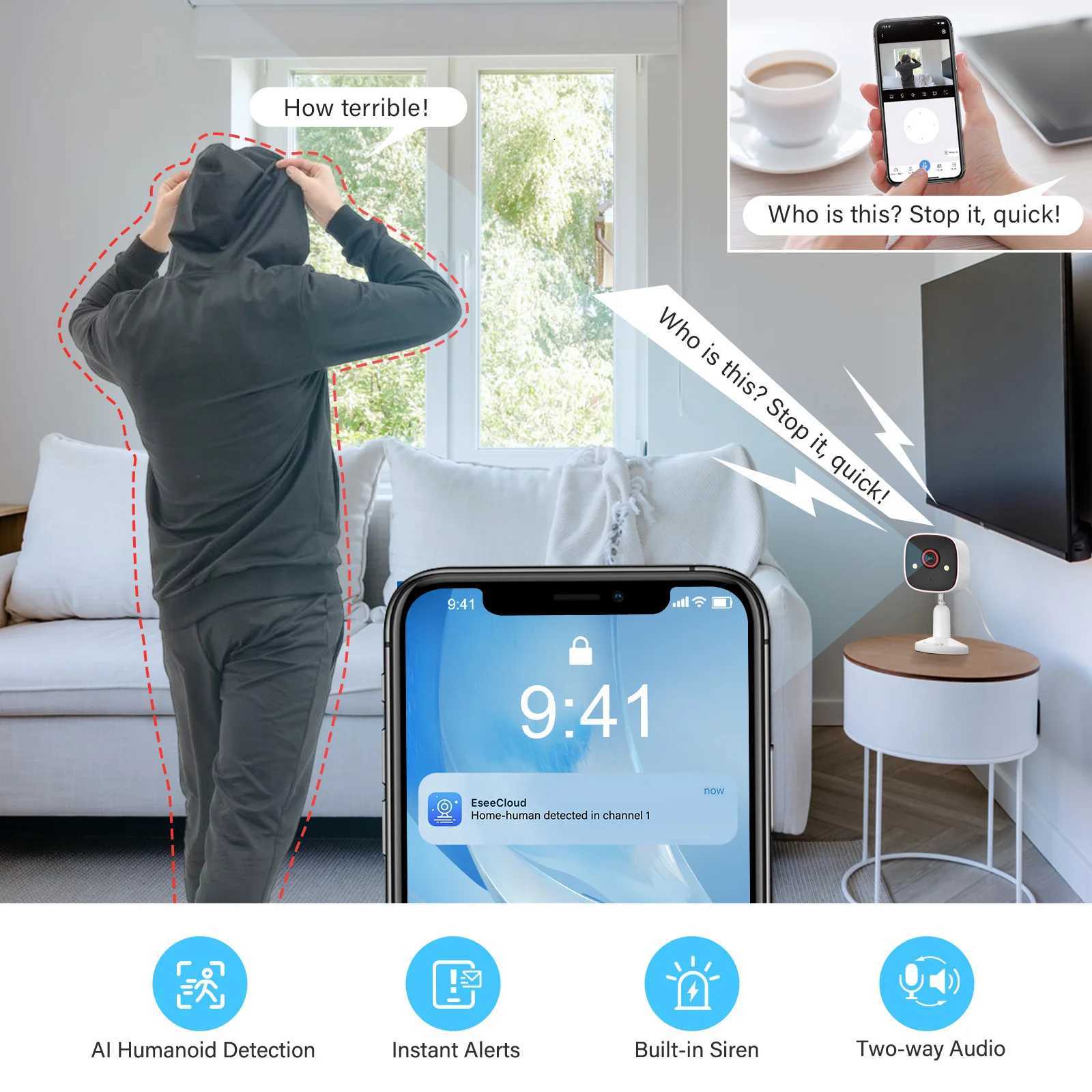 2K Indoor WiFi He Security Camera 2-Way Au Cloud SD Card Storage Ai Detection P HD Smart He Baby Monitor Pet Dog Cam C251202