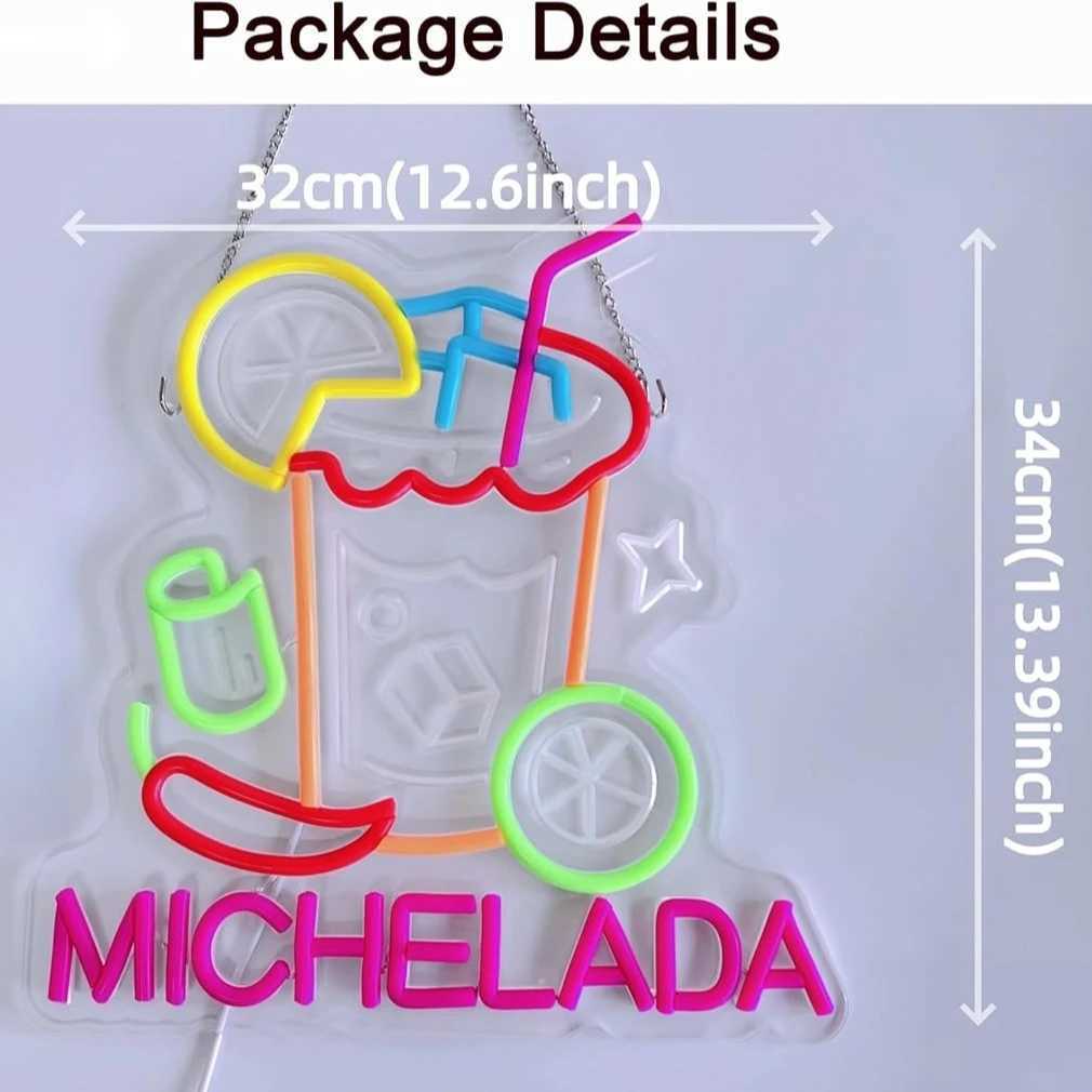 Michelada Neon Sign LED Cocktail Neon Lights Hanging for Mexican Restaurant Bar Man Cave Kitchen Party Home Decor USB Dimmable H251201