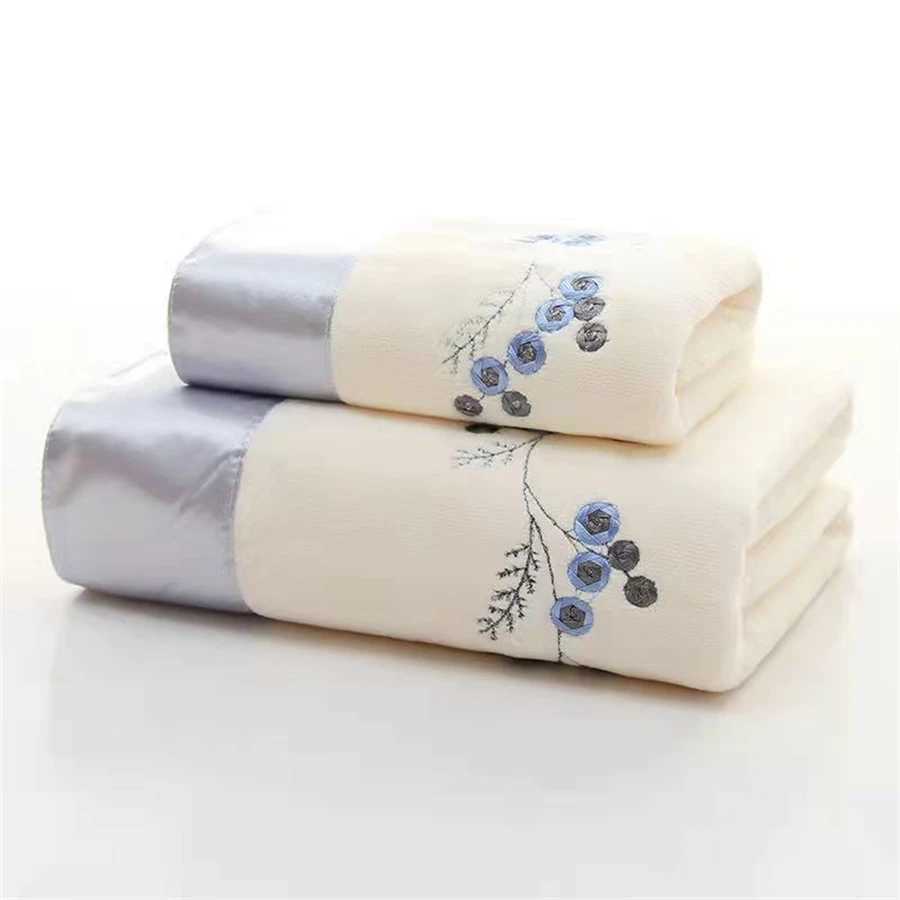 2pcs/set Microfiber Embroidered Towel Set Solid 1pc 75x35cm Face Towel 1pc 140x70cm Bath Towel Quick Dry Towels Bathroom Y251202