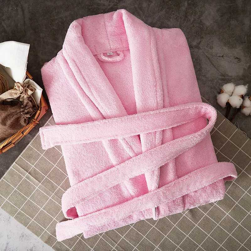 Winter Solid Color Thick Bathrobe Men 100 Cotton Long Towel Fleece Lovers Bathrobe Soft Hotel Robe Ladies Casual Homewear C251202