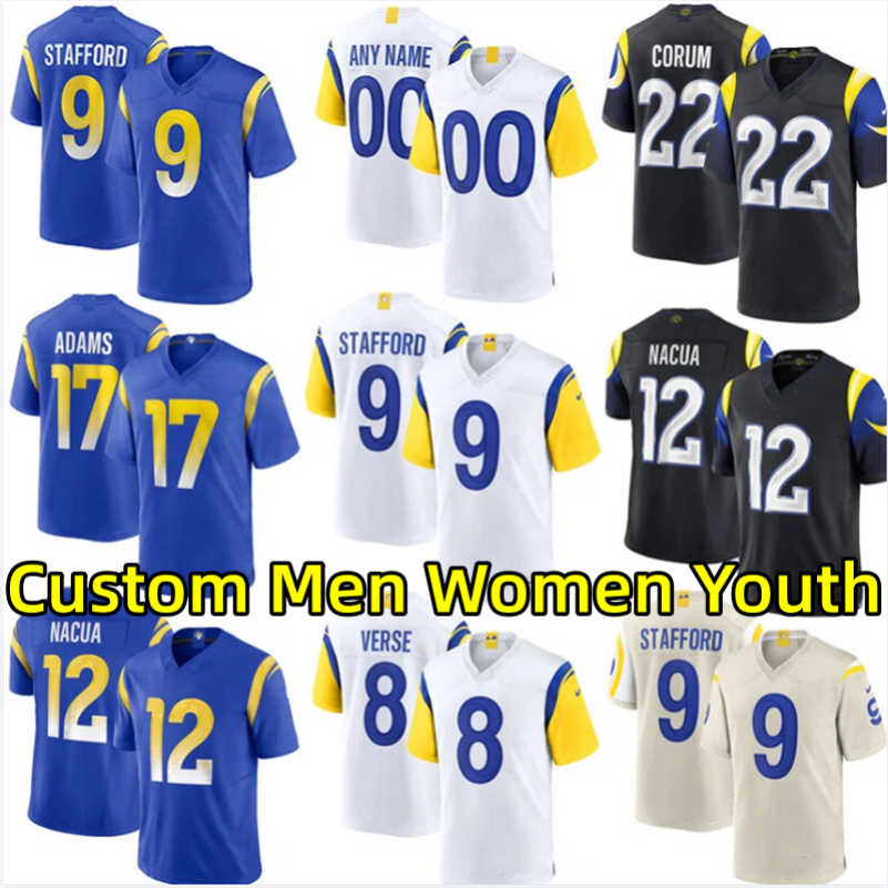 Ramm Football Jerseys Puka Nacua Matthew Stafford Jared Verse Davante Adams Kyren Williams Nate Landman Byron Young Quentin Lake Men Women Youth Kids Jersey Custom