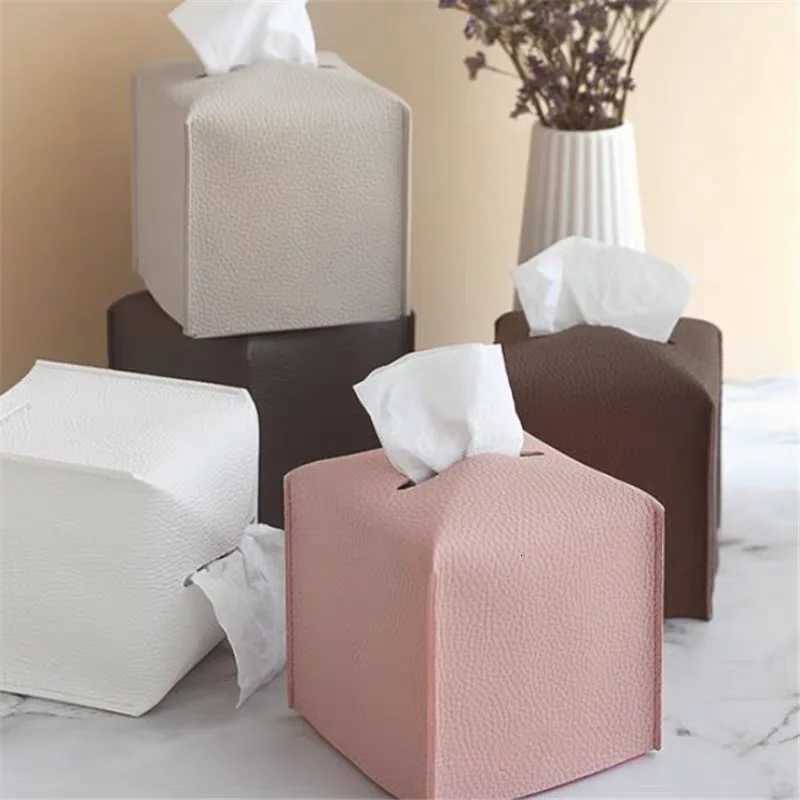 Tissue Box Cover Square Decorative PU Leather Holder Modern Tissue Case Facial Paper Organizer Dispenser For Bathro Countertop H251201