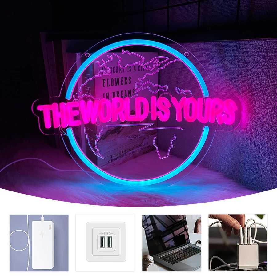 The World Is Yours Led Neon Sign Earth-Shaped Sign 3D Sculpture Used For Bedroom Club And Game Room Decor Powered By Usb H251201