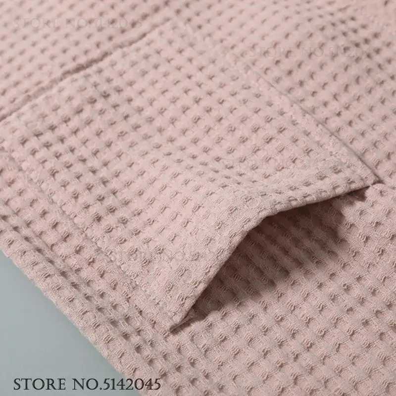Adult Cotton Waffle Kimono Bathrobe Gown Yukata Couple Robe Negligee with Pocket Loose Casual Home Dress Loungewear Sleepwear C251202
