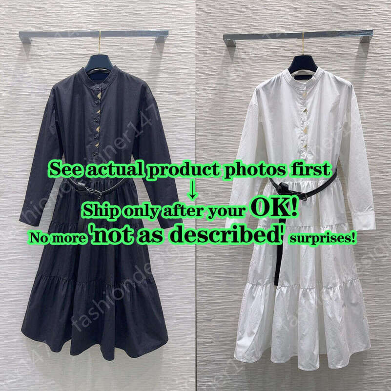 Womens Designer Luxury Long Sleeve Midi Shirt Dress Brand Logo Leather Belt Casual