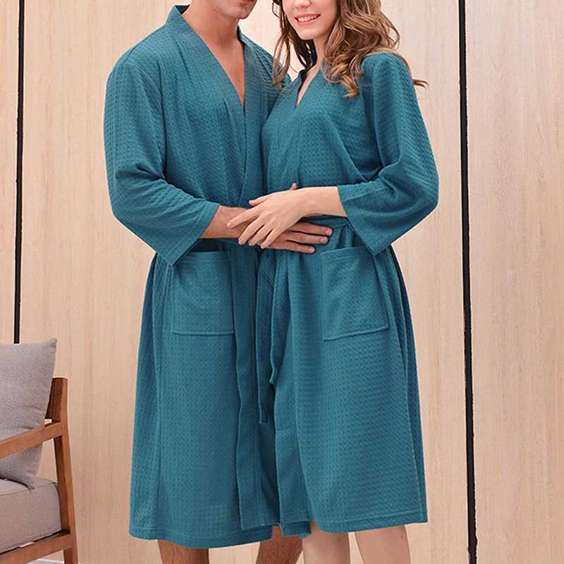 Autumn Adult Bathrobe Sashes V-Neck Robe Pajamas For Men And Women Couple Robes Pockets Long Sleeve Fashion Nightgown C251202