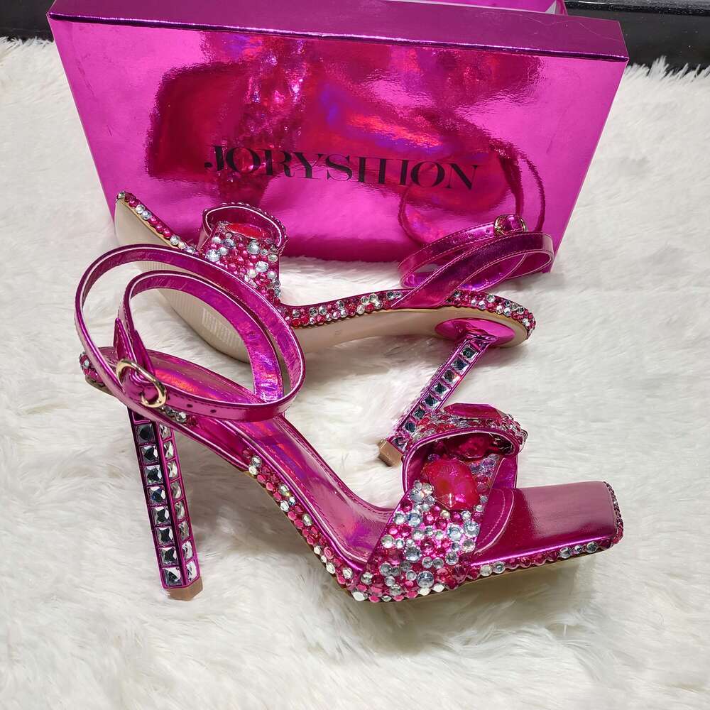 Women 2025 Sparkling Rhinestone Sandals Ultra High Stiletto Heels With Ankle Strap, Square Toe Multi Color Shimmering Design All Season Party, Shoppin