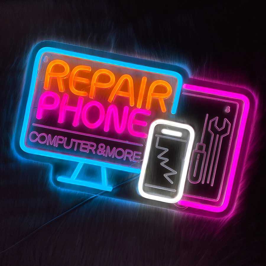 Phone Repair Neon Signs 3D Carved Icons Of Computers And Mobile Phones Used For Wall Decor Of Business Electronic Repair Shops H251201