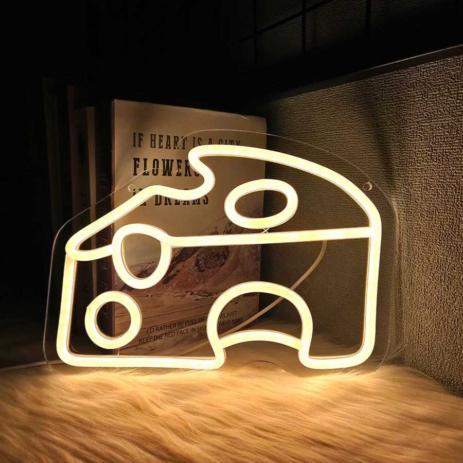 Neon Food Signs And Cheese-Shaped Icons Powered By Usb Are Used For Artistic Decor Of Fast Food Restaurants And Dessert Shops H251201
